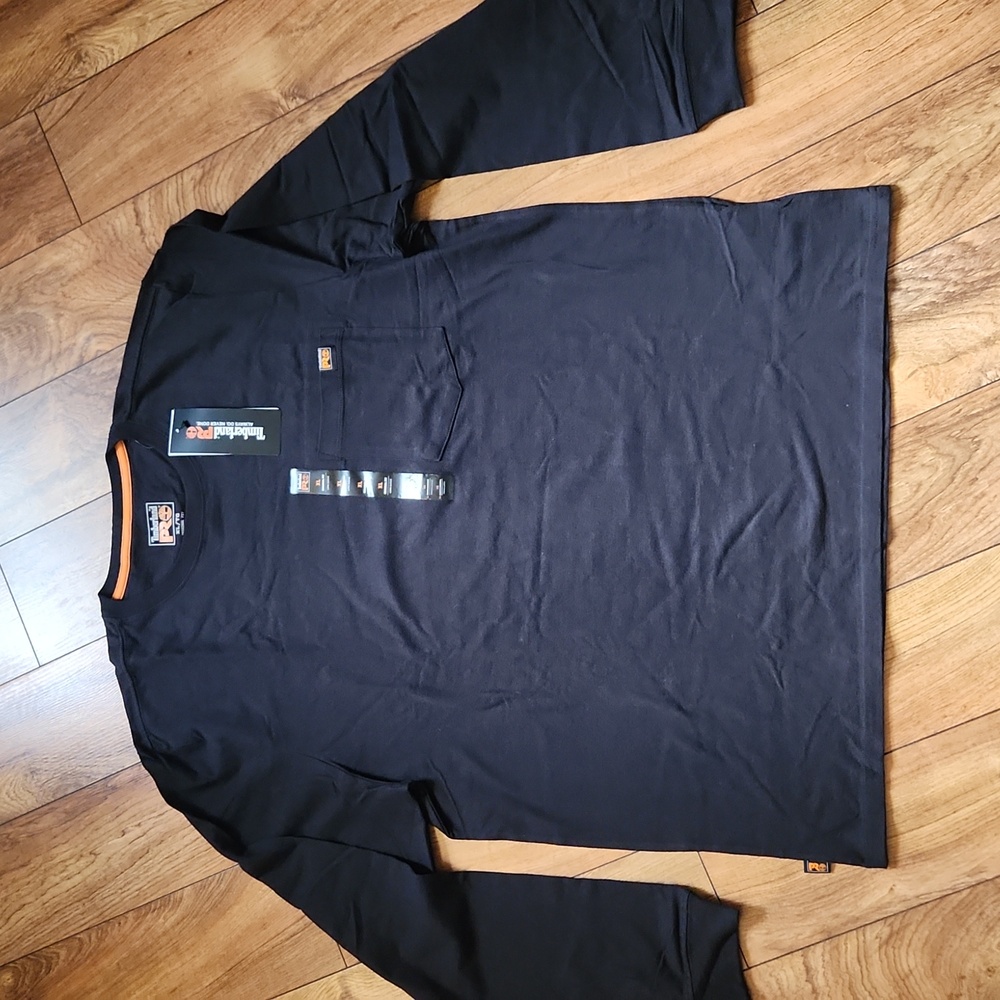 Timberland PRO Long Sleeve Tee Black with Orange Accents Original Fit Mens